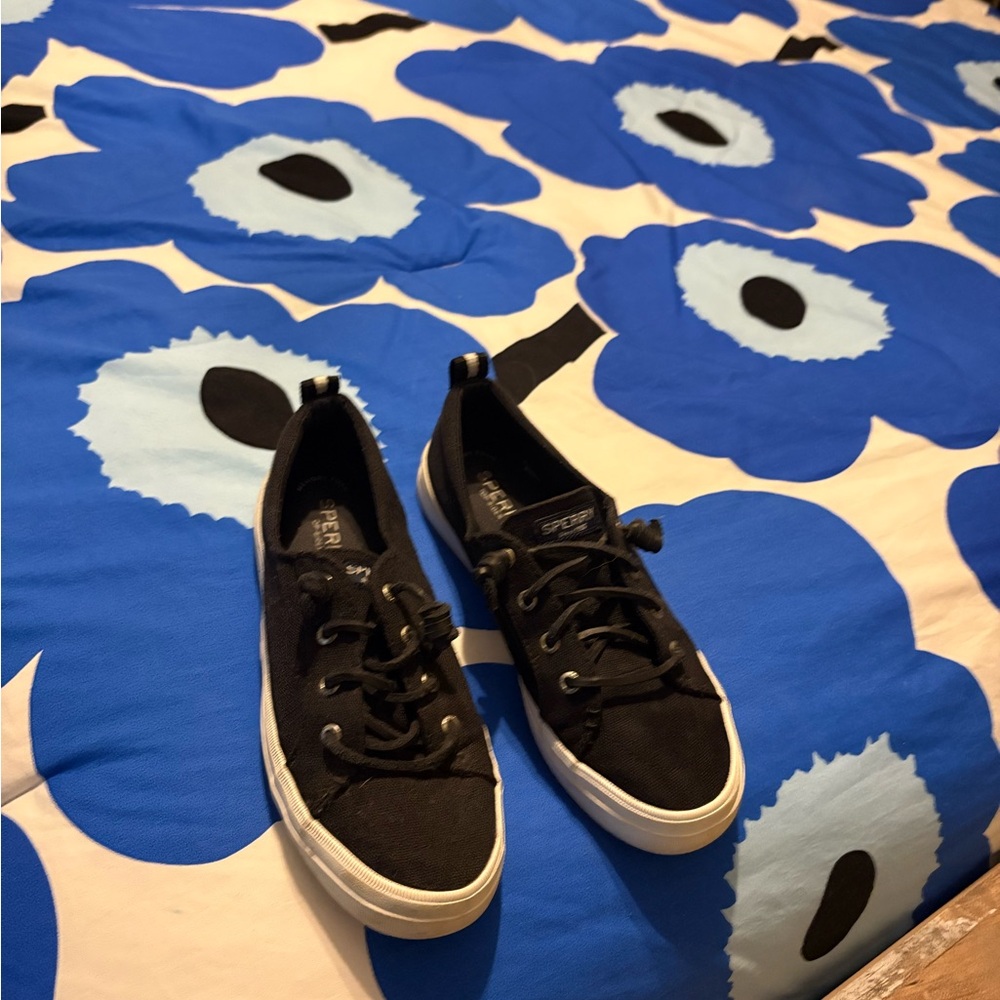 Sperry Black Canvas Shoes with White Soles